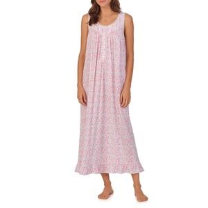 Eileen West PS Nightgown Maxi Sleeveless Ballet Floral Lace Ruffle Pink White